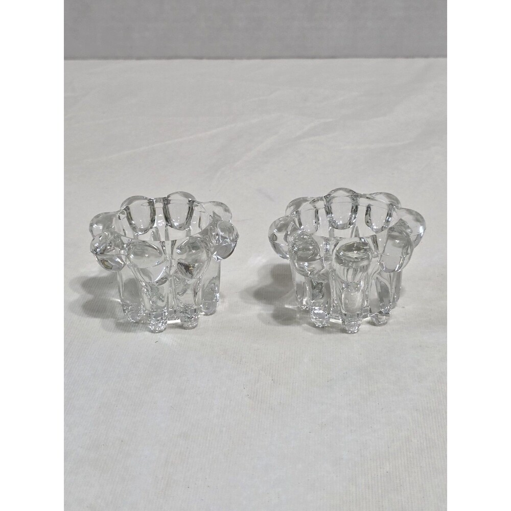 Two Crystal Flower Candle Holders KIG Indonesia 2" Tall x 3"